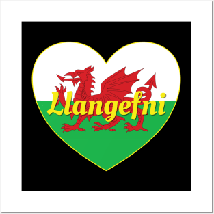 Llangefni Wales UK Wales Flag Heart Posters and Art